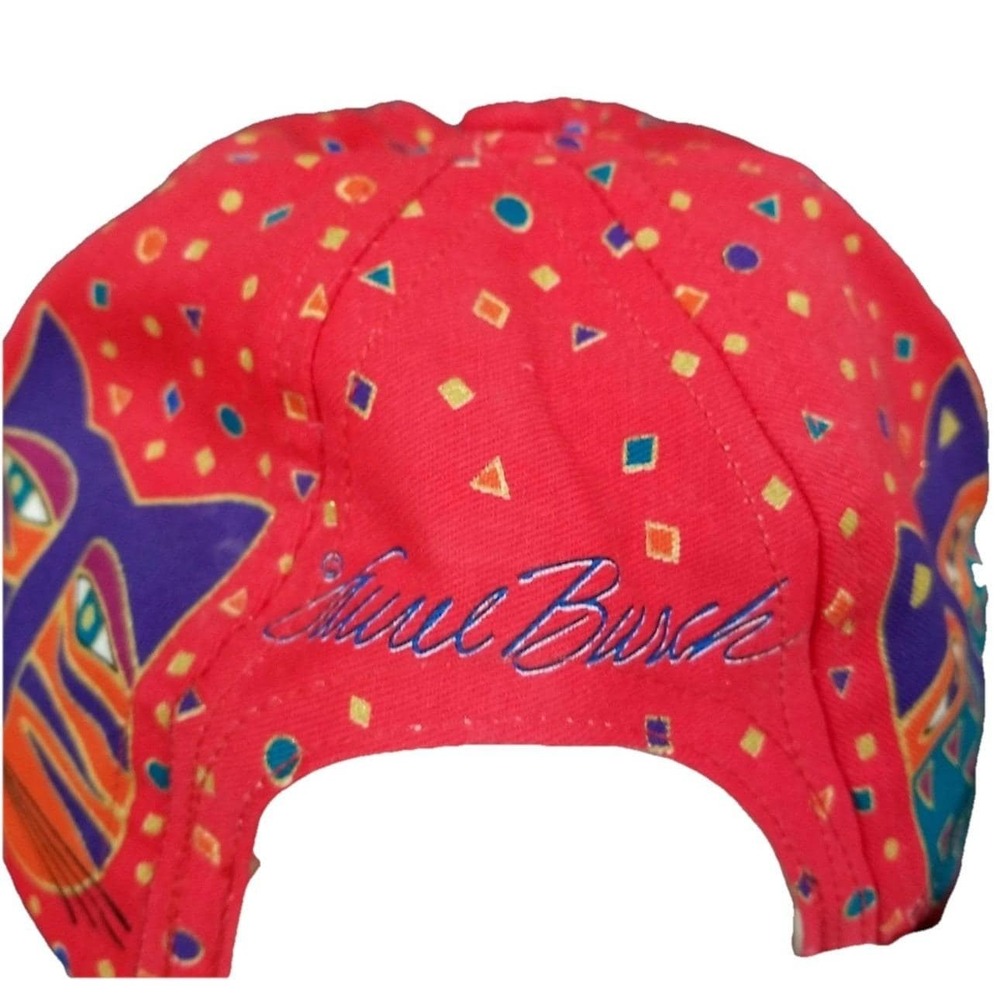 Laurel Burch‎ Vintage Cat Print Baseball Cap Red Multicolor Adjustable Hat - Picture 4 of 9